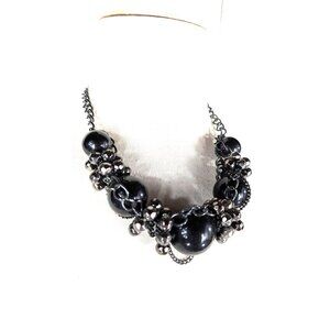 Vintage black chunky beaded chain choker necklace